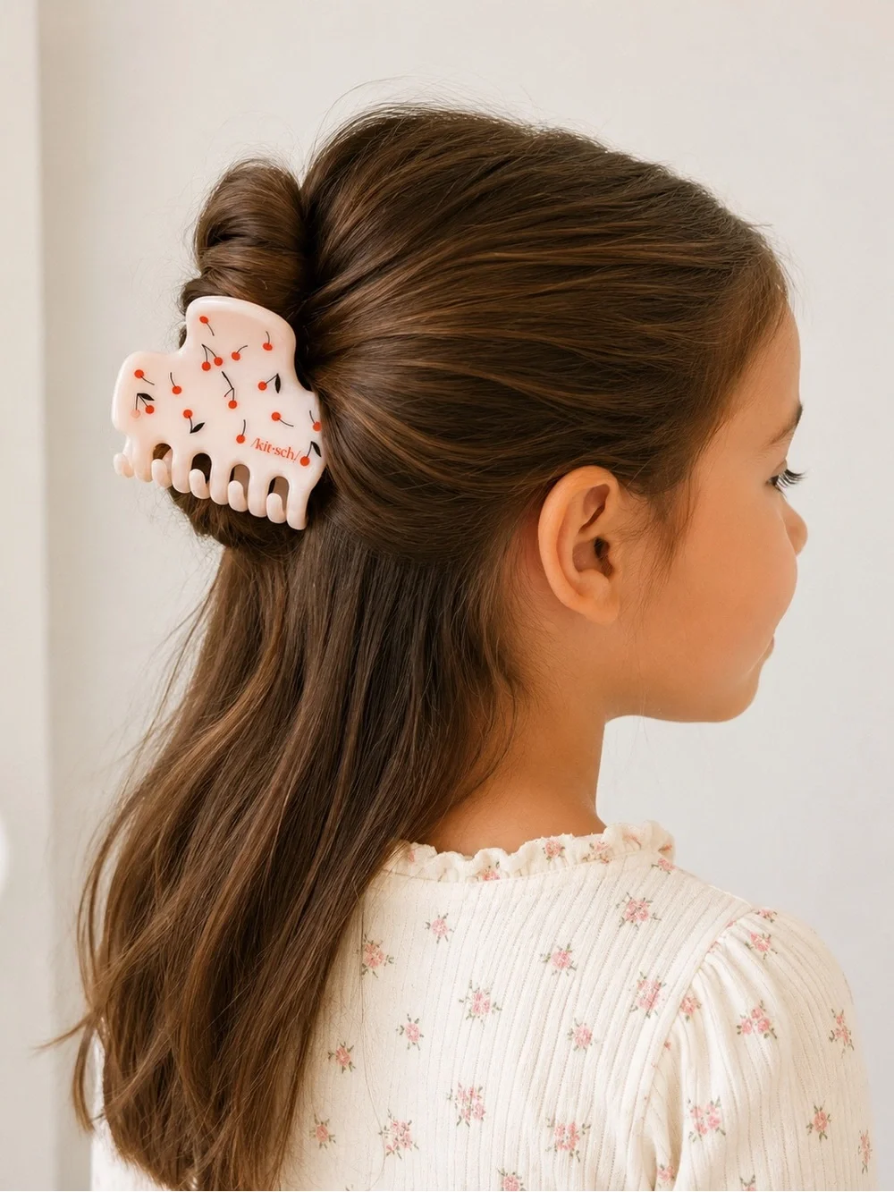 Kitsch Cream Kids Hair Claw with Red Cherry Motif